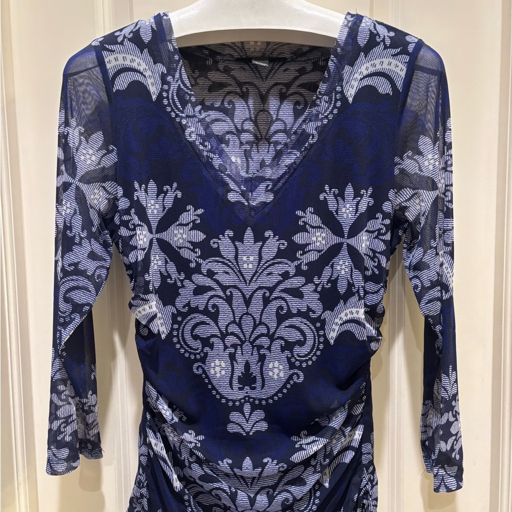 INC International Concepts Navy and White Floral Top